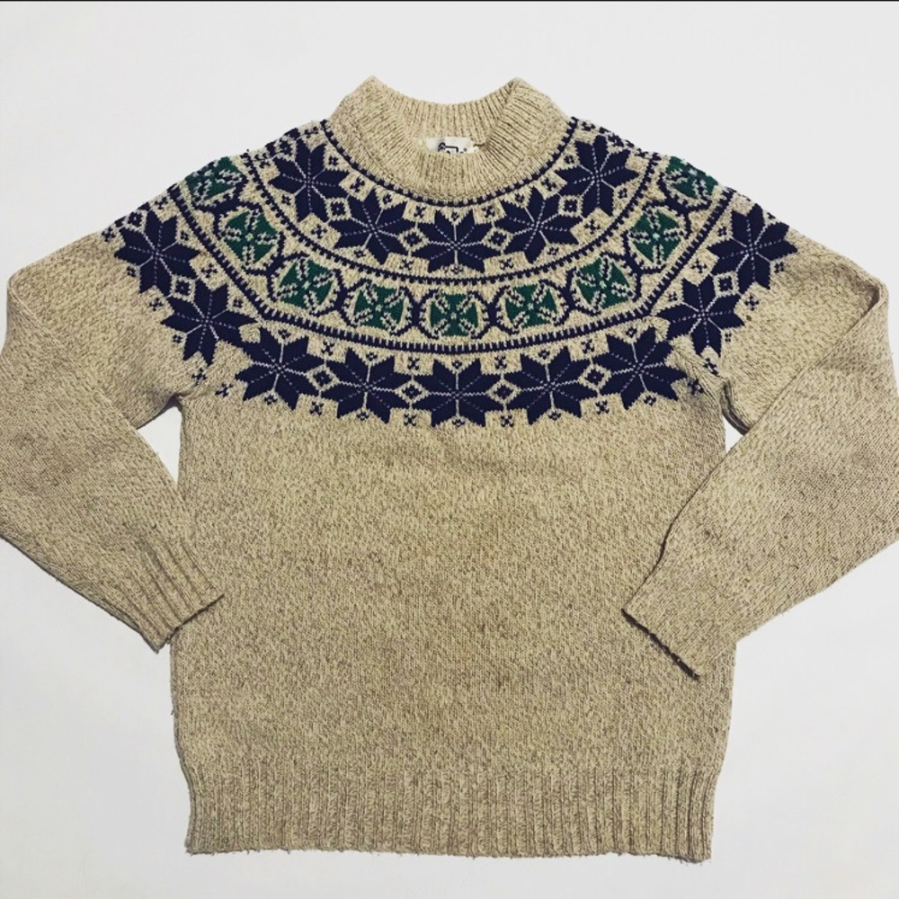 Woolrich Beige Mock Neck Patterned Sweater